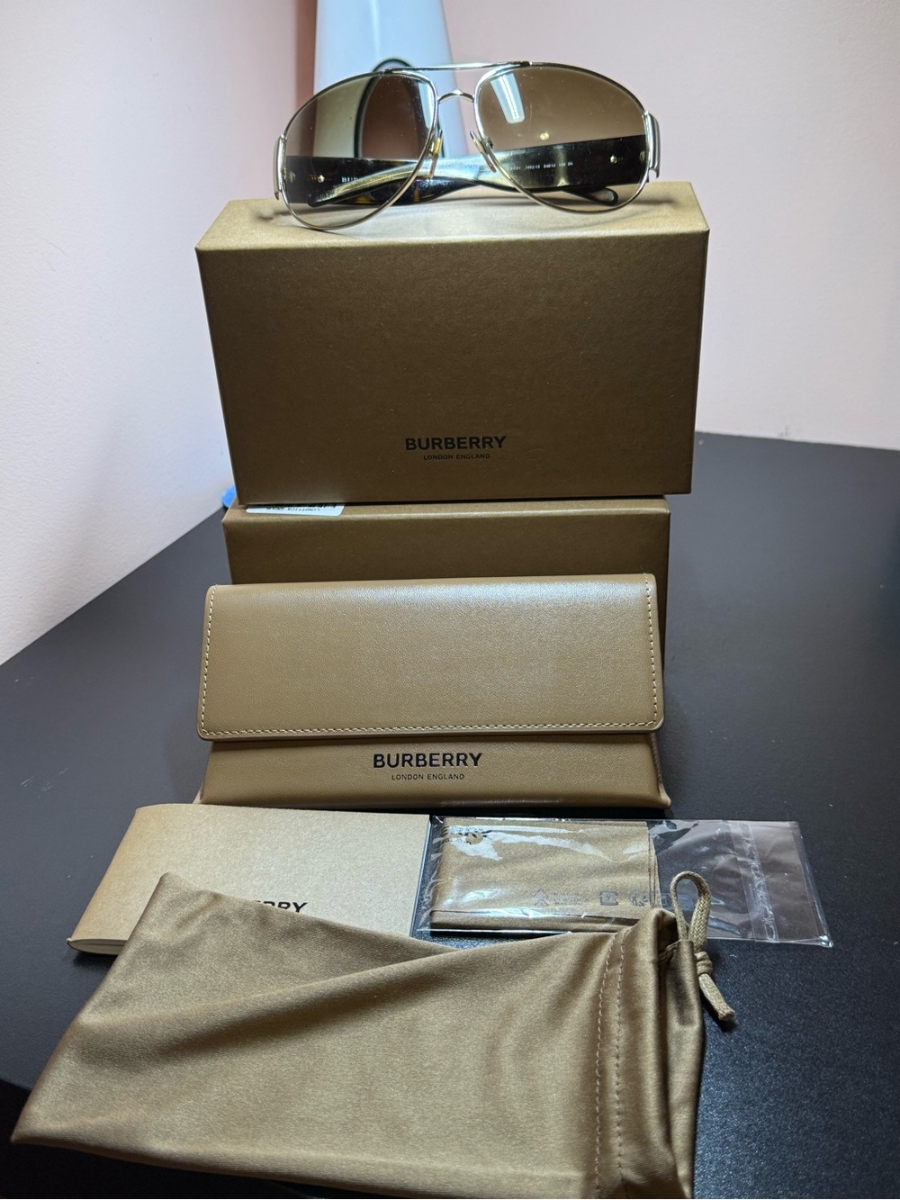 Burberry Gold-Tone Aviator Sunglasses with Brown Gradient Lenses